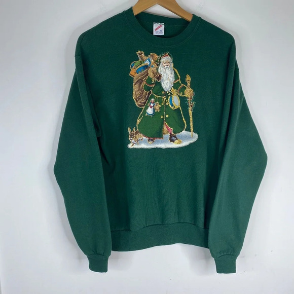 Vintage  Christmas Sweater Sweatshirt M 90s Santa Sparkle Pullover Retro Holiday - Picture 1 of 9
